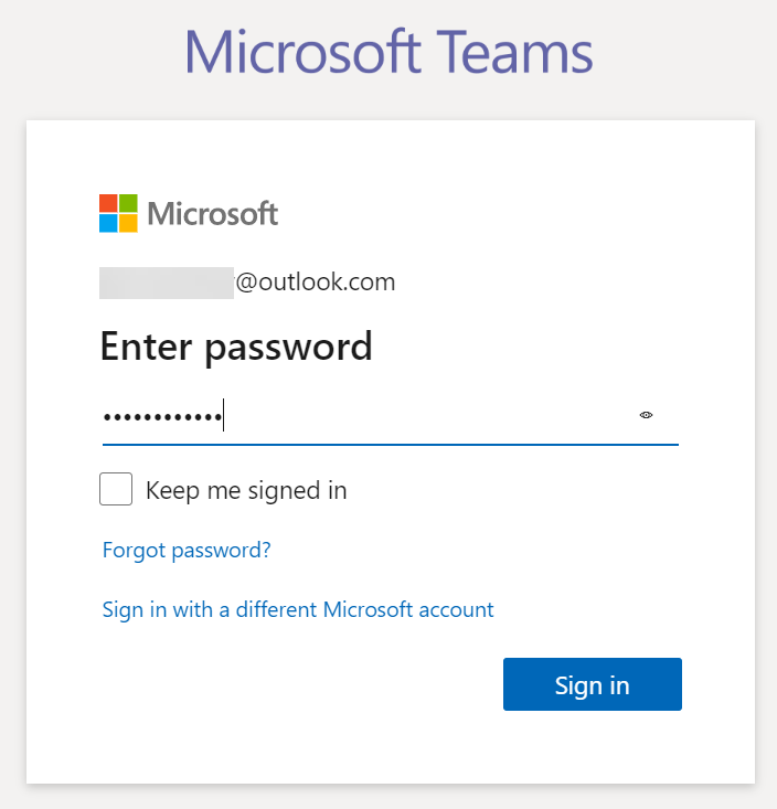 Microsoft Teams - Signup step 4 - Log into account