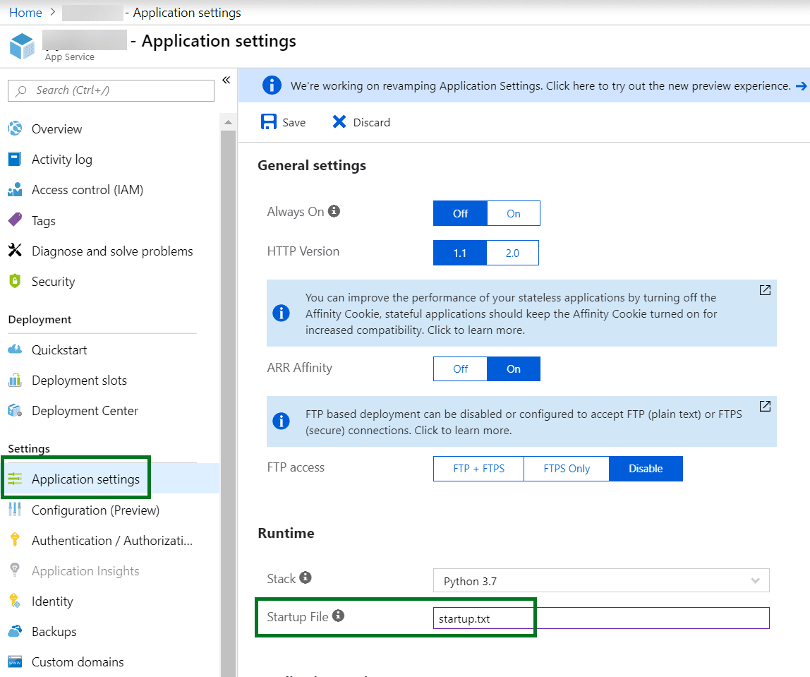 Application settings