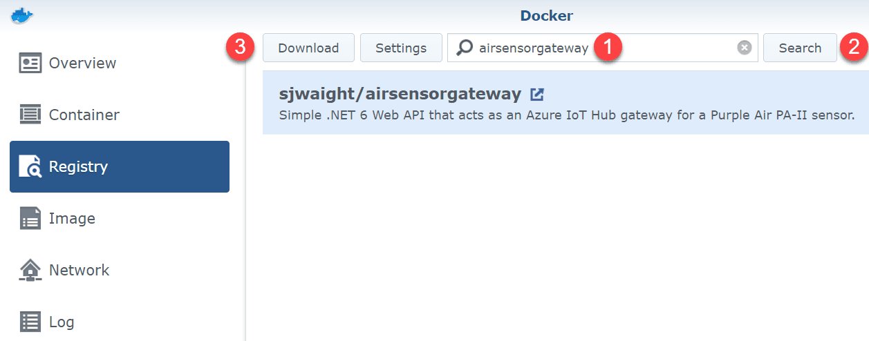Docker image search on Synology NAS