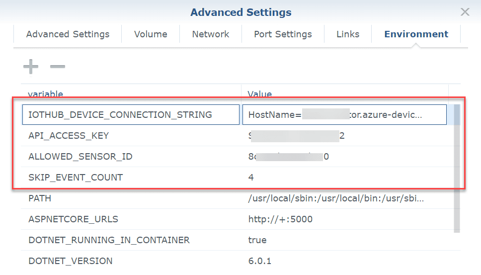 Set environment variables for the container