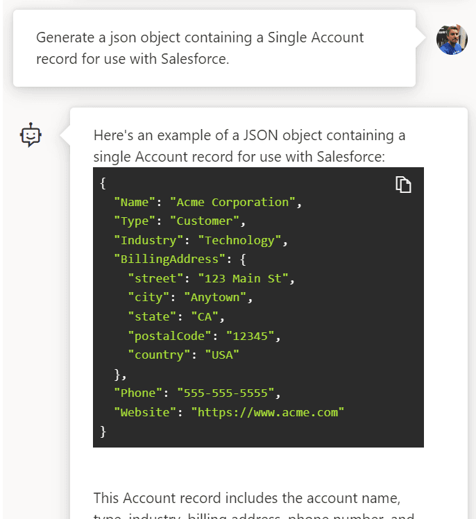 gpt-35-turbo answering question on a Salesforce Account object