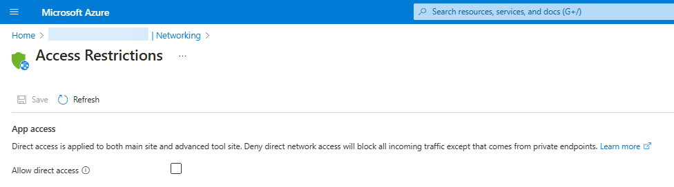 Access Restrictions setting for individual app on ASE - direct access will not work