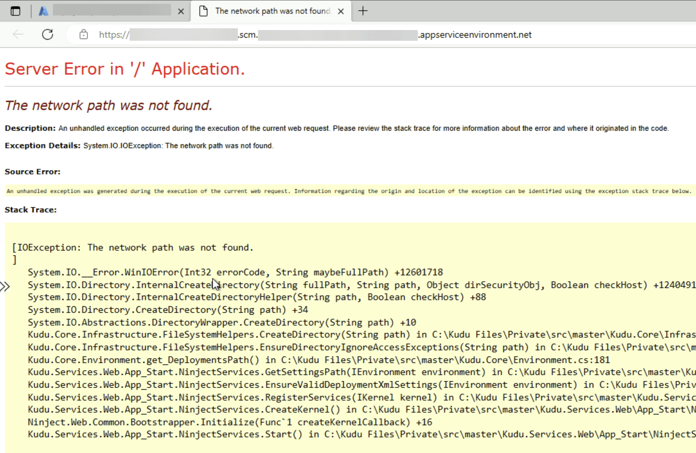 Logic App Standard - Kudu error - Network path not found