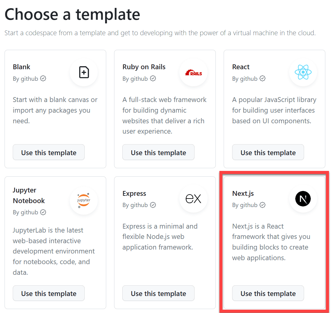 Next.js template for GitHub Codespaces.