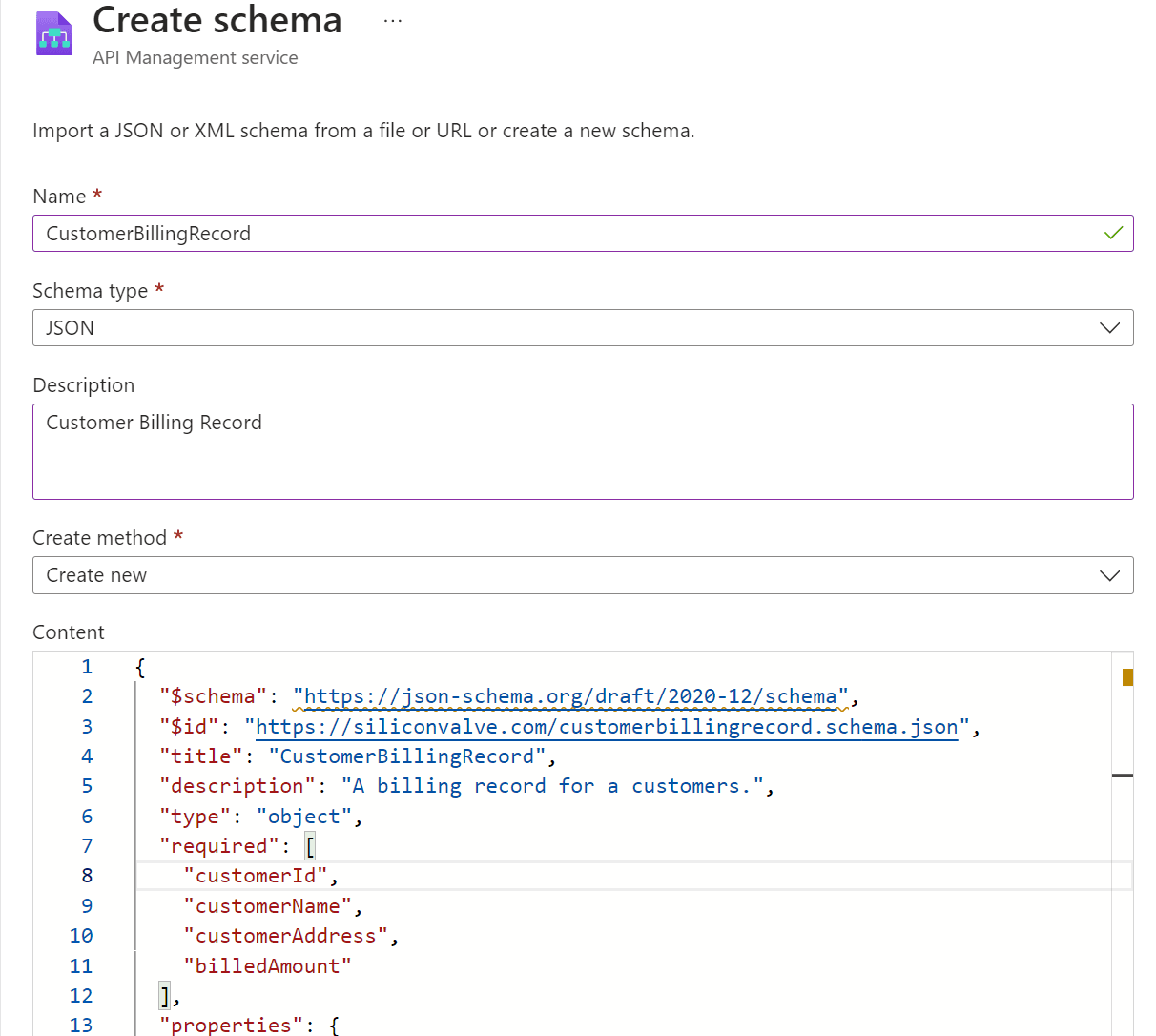 Create Schema definition!