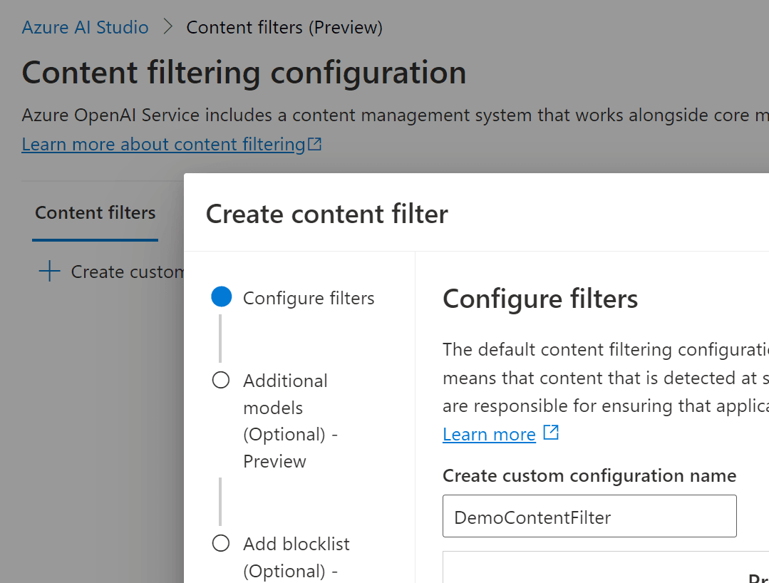 Content filtering dialog!