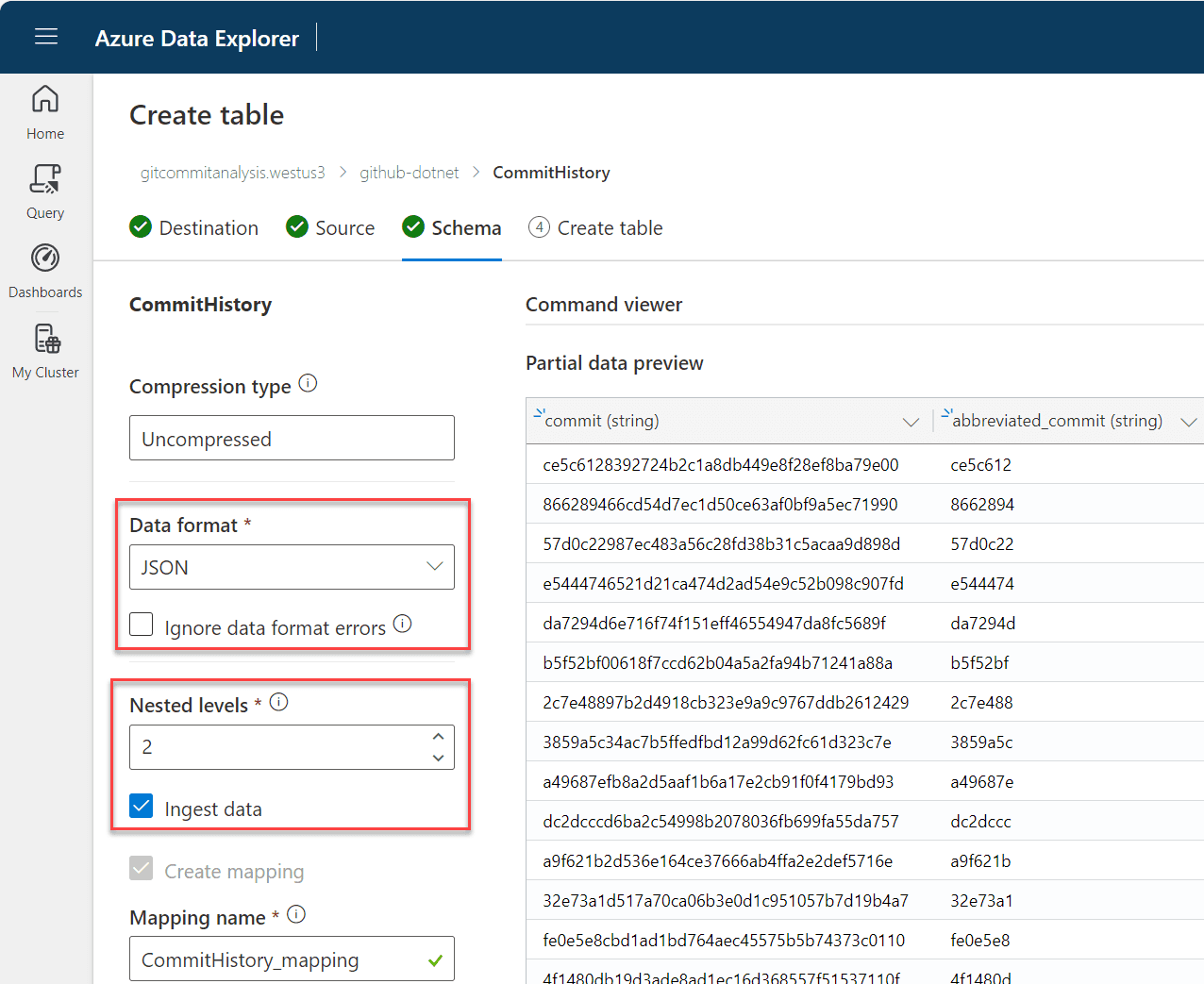 Define the schema for the file to import!