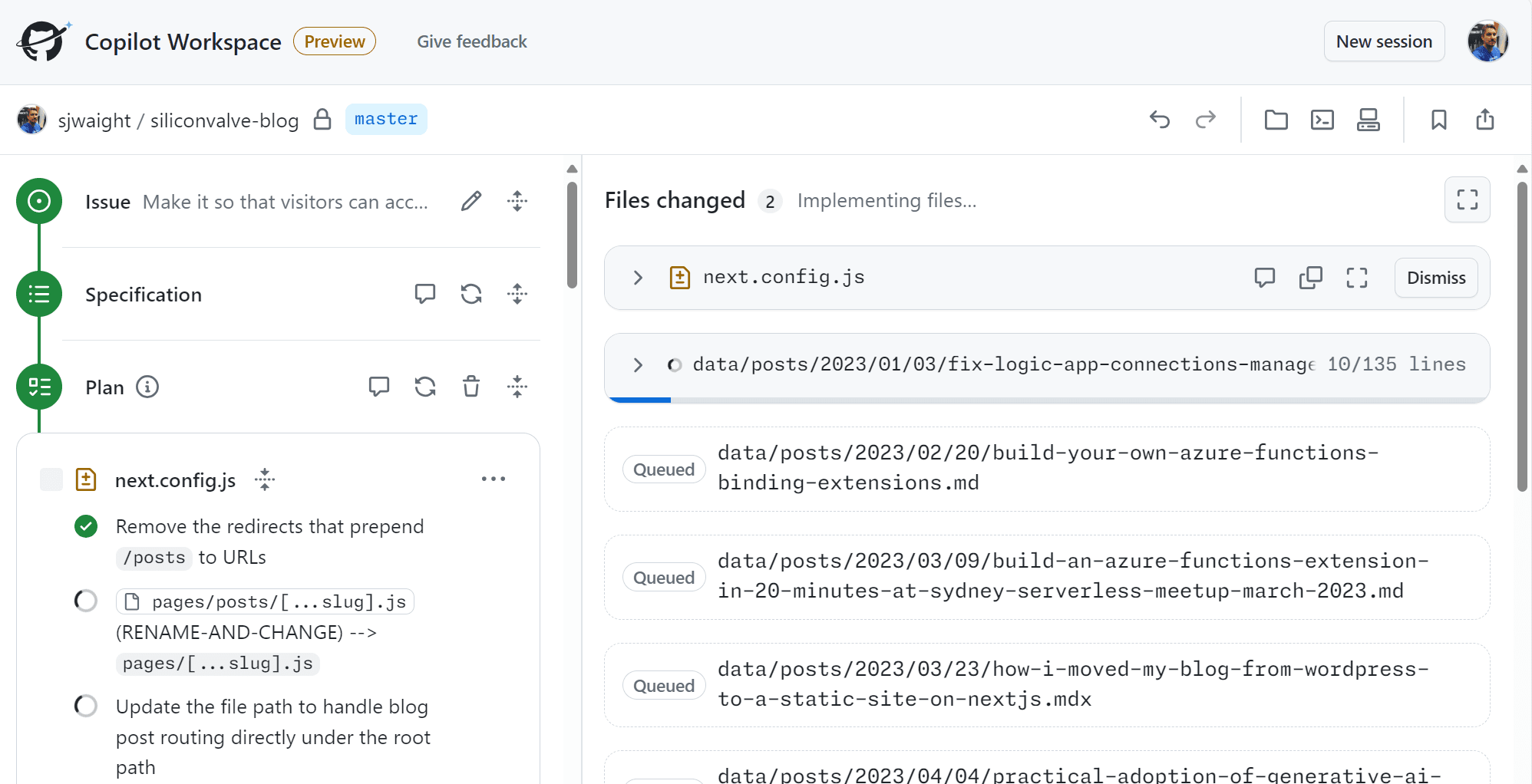 GitHub Copilot Workspace Implementing Changes!