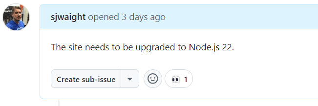 GitHub Issue for Node.js upgrade