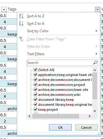 Excel filter