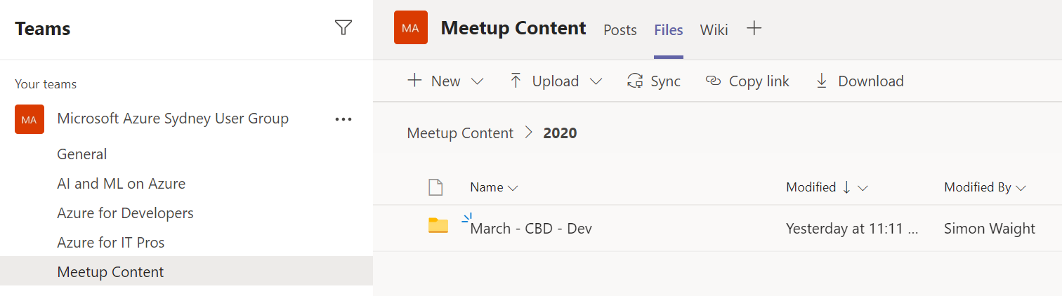 Teams Files for Meetup Content