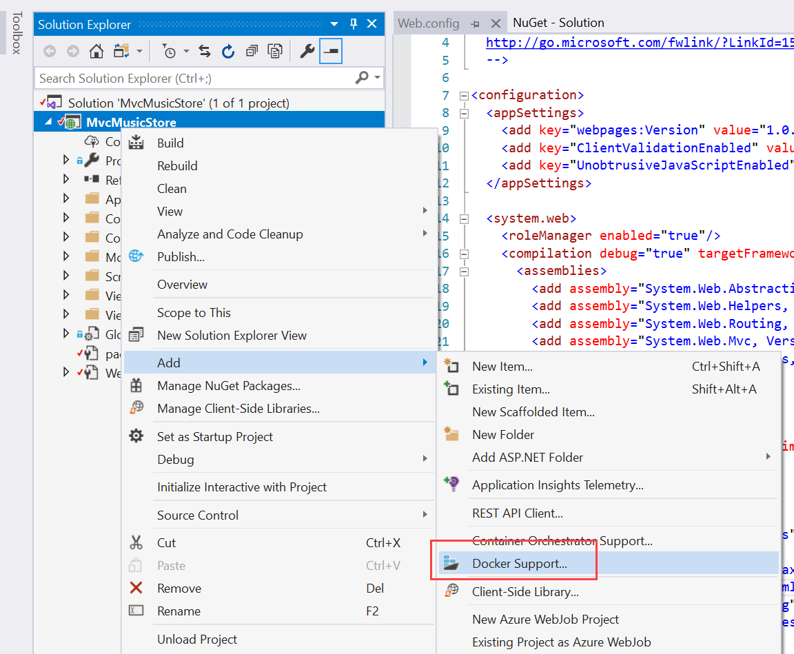 Add Docker support in Visual Studio