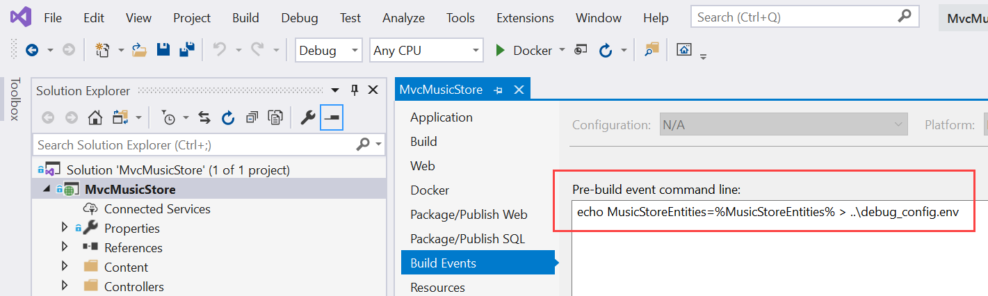 Pre-build settings Visual Studio