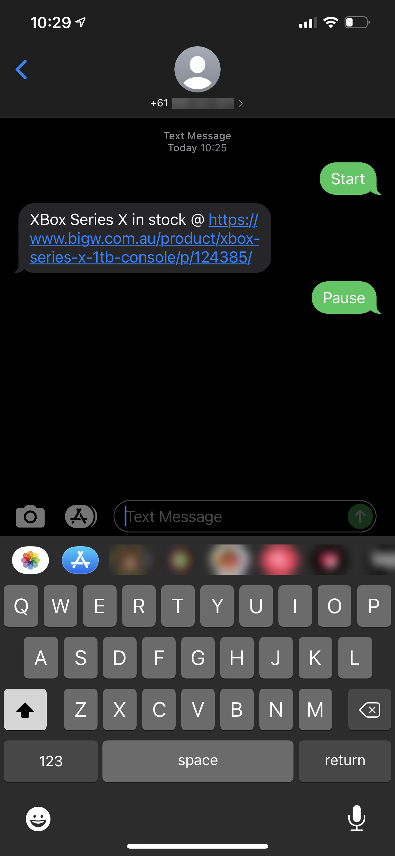 iPhone screenshot showing SMS messages