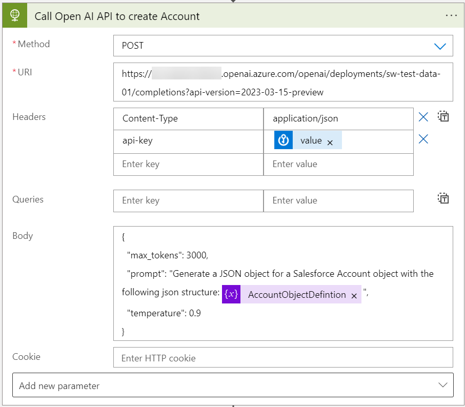 Azure Logic App HTTP action to call the Azure OpenAI REST API