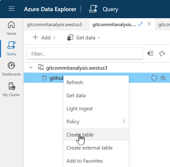 Create table in Azure Data Explorer!